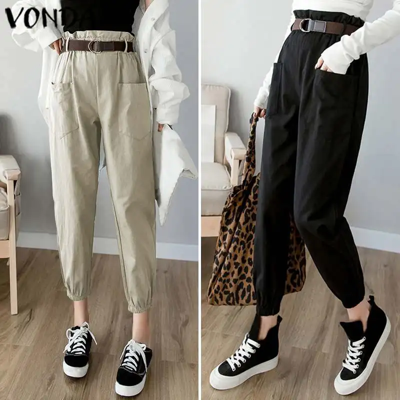 VONDA S-5XL, модные штаны, повседневные, эластичная талия, плиссированные, длина по щиколотку, брюки,, осень, лето, размера плюс, женские брюки