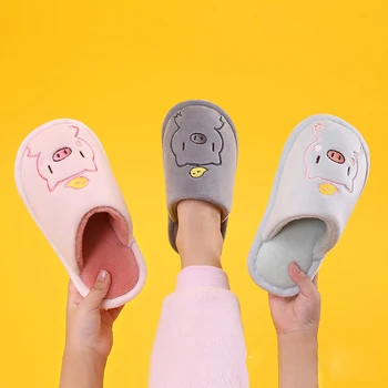 

kids Autumn And Winter Sneakers Infant Kids Warm Anime cartoon piggy Shape Shoes Boys Girls Plush Soft-Soled Slippers