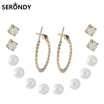 

Alloy Circle Zircon Pearl Fashion Stud Earrings Set For Women Jewelry 2020 New Trends Novel Aesthetic Hot Gift Friends ED10002