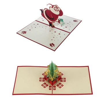 

2 Pcs 3D -Up Paper Handmade Greeting Cards Christmas Gifts Souvenirs Postcards, Merry Christmas Tree & Santa Claus
