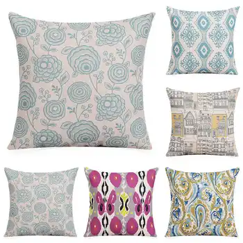 

Flower Pattern Family Leisure Cotton Linen Printing Pillow Case Throw Pillowcase Printed Pillow Covers Office Home