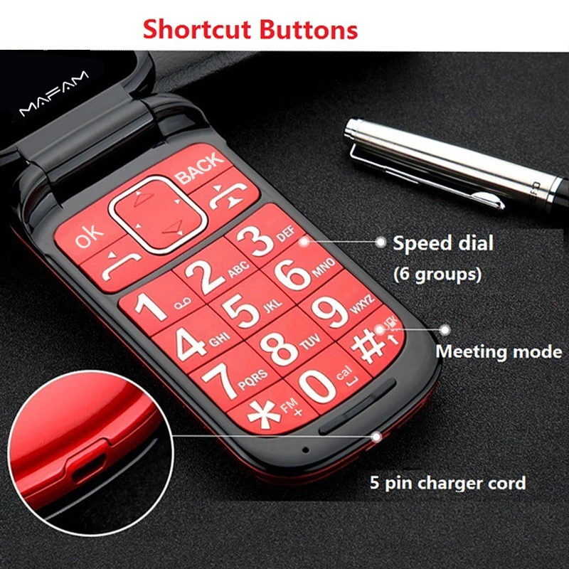 Flip Double Dual Screen Dual SIM SOS key Speed Dial Touch Handwriting Russian Keyboard FM Senior Cellphone For Old People