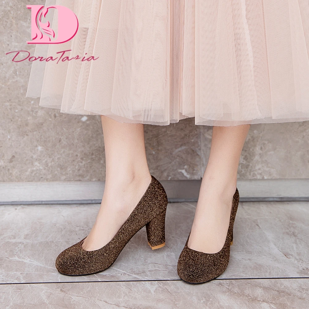 

Doratasia 2020 New Design Chunky High Heel Pumps Woman Shoes Slip-On Platform Party Bling Pumps Women Shoes Woman Footwear