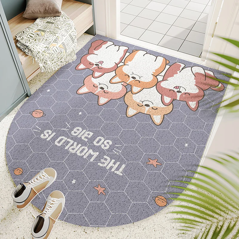 

Entrance Cartoon Cute Corgi Pattern PVC Floor Mat Large Home Oval Carpet Kitchen Mat Bath Mat Hallway Entrance Door Mats