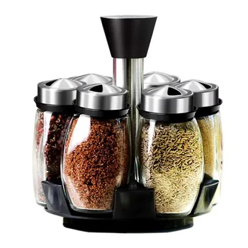 

6 pieces / set of rotating glass cruet set salt and pepper shaker seasoning box spray kitchen cruet Kitchen Condiment Bottle