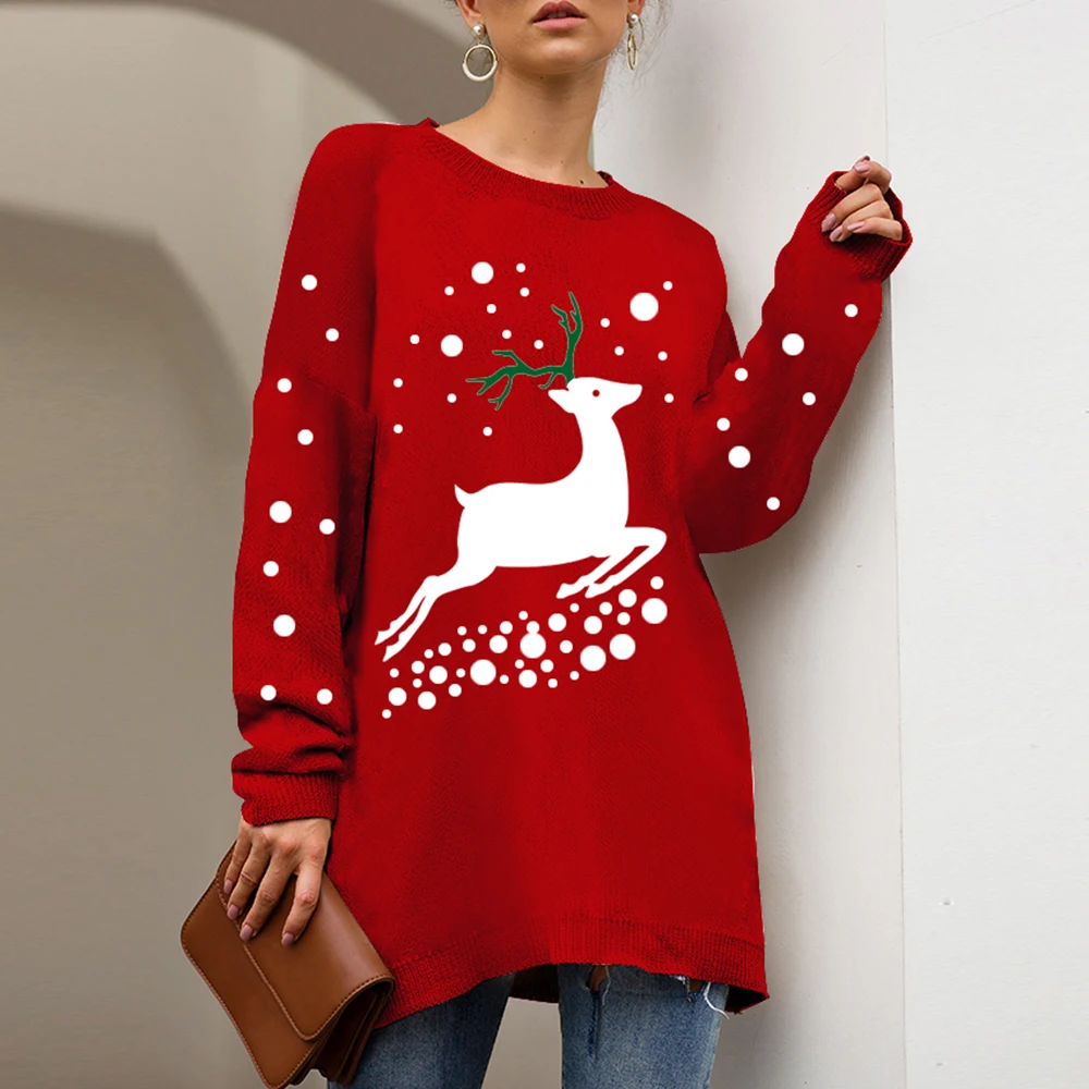 

Christmas Sweater Women Christmas Deer Warm Knitted Long Sleeve Pullovers Jumper Top Blouse Winter Coat Women New Arrival