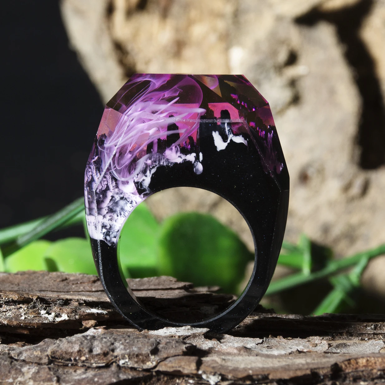 Anillo de con flores secas mujer, joyería epoxi The Secret Of The Magical World In A Tiny Landscape, anillo brillante en la oscuridad, regalo _ - AliExpress Mobile