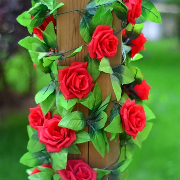 1Pcs Simulation Rose Flower Vine With Leaves Artificial Fake Flowers For Indoor Stair Handrail Hanging Wedding Home Decor