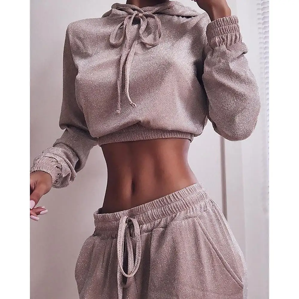 

Women 2 Piece Tracksuit Autumn Warm Hoodies +pants Fashion Sequins Gym Sport Sweatshirts Suit Outfits Jogging Femme Sportswear