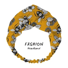 

2020 Women Headband Hair Bands Accessories Fashion Bee And Flowers Printed Turban Twist Hairband bandana Elastic Scrunchies
