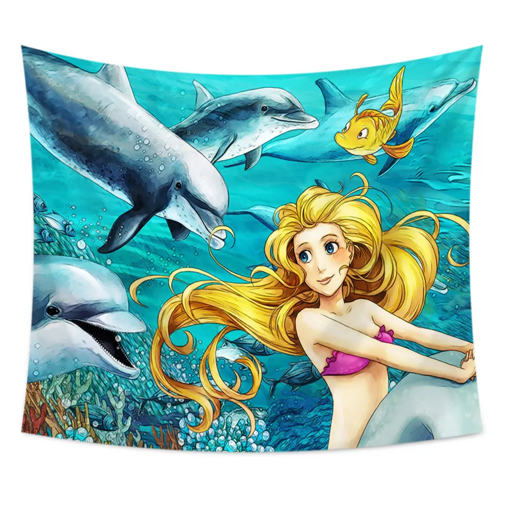 

Lively Freely Mermaid Prints Tapestry Beach Tunic Cover Home Wall Hanging Cloth Throw Rug Blanket Camping Tent Tapestry