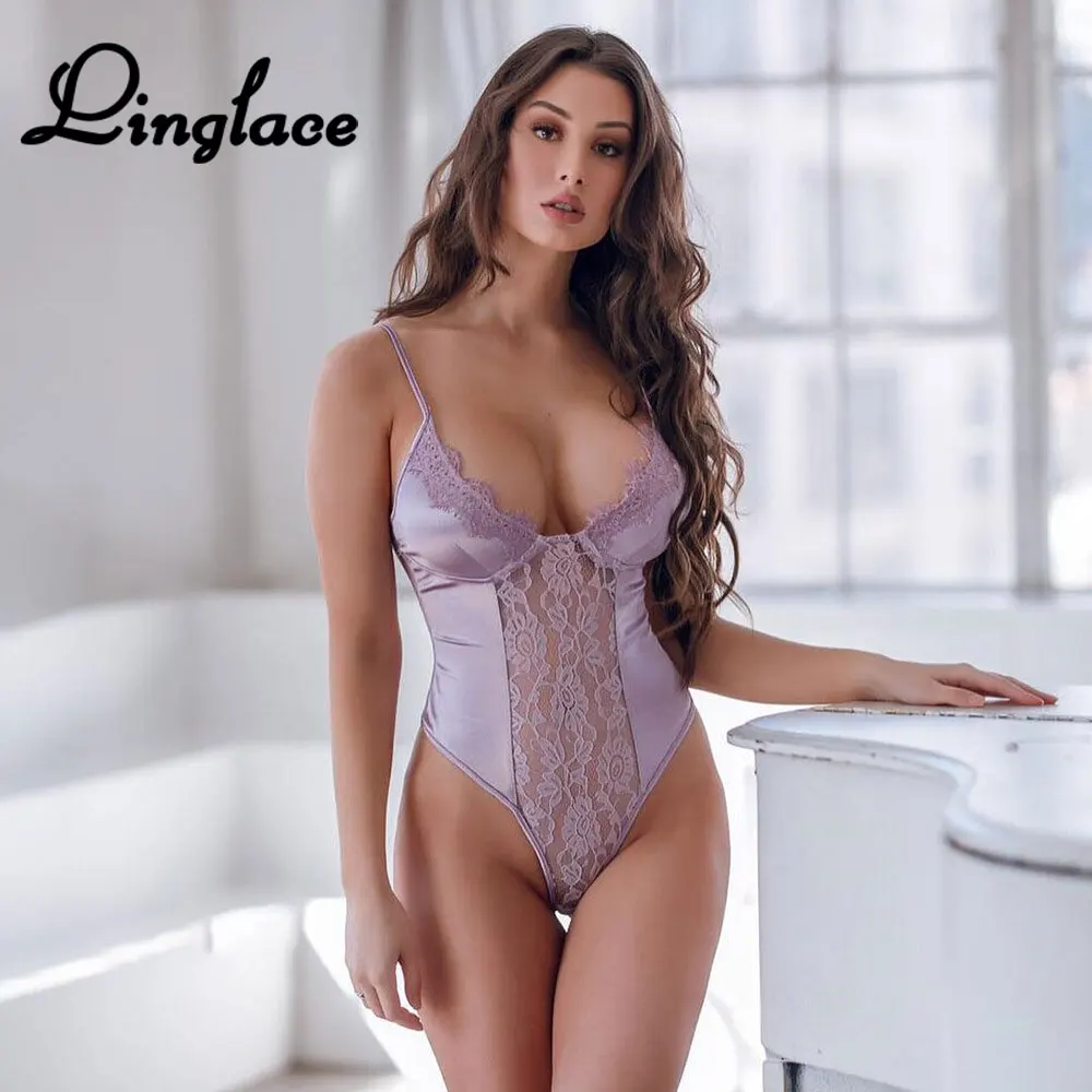 Linglace Сетки Прозрачное Эротическое белье боди рубашка с Для женщин сексуальное