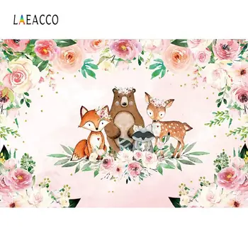 

Pink Backdrop For Photography Baby Shower Watercolor Flower Safari Birthday Party Customized Poster Photo Background Photostudio