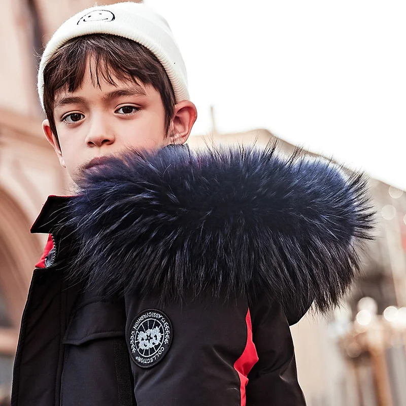 HSSCZL/куртки-пуховики на утином пуху для мальчиков г. Новое пуховое пальто для мальчиков зимняя утепленная детская одежда с капюшоном и натуральным мехом, верхняя одежда для детей от 14 лет