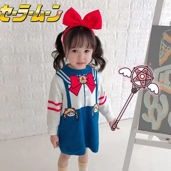 

Baby Girls Winter Dress Halloween Cosplay Costume Cute Long Sleeve Sailor Moon Knitted Sweaters Princess Party Dresses For Girls