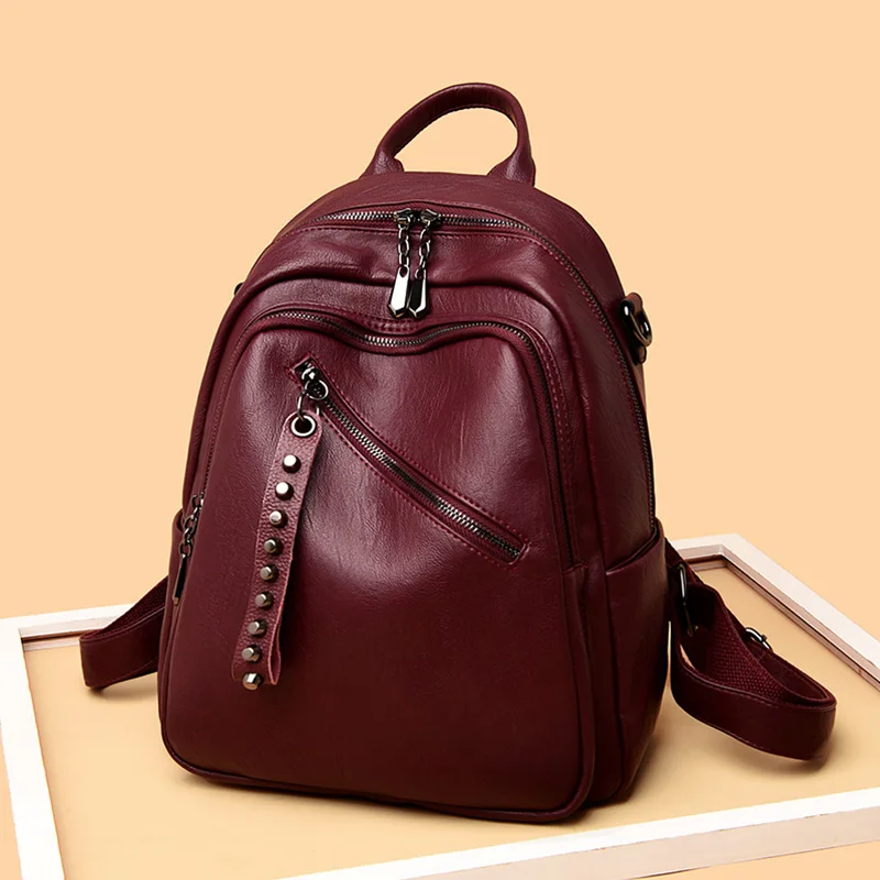 Женские кожаные рюкзаки, винтажная женская сумка на плечо, рюкзак для путешествий, женский рюкзак Mochilas, школьные рюкзаки для девочек, консервативный дизайн - Цвет: Red