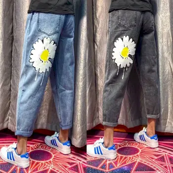 

NiceMix daisy print jean women jeans summer pants joggers ins Korean streetwear trousers couple clothes oversized tiktok casual