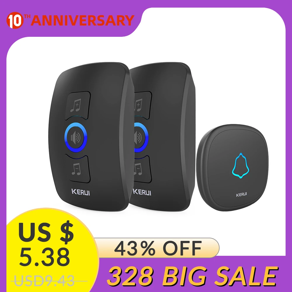 Wireless Doorbell Waterproof Cordless Smart Home Door Bell Chime Kit 32 Chimes