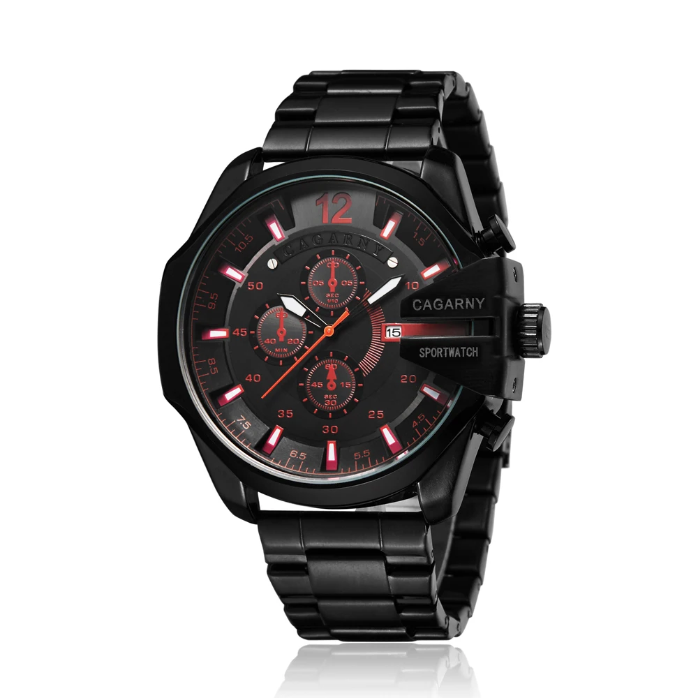 top luxury brand cagarny quartz watch for men gold black stainless steel band casual men's wrist watches dz military clock 2019 (2)
