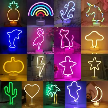 

Neon Sign USB LED Decoration Unicorn Flamingo Lamp Moon Rainbow For Home Kid Room Bedside Night Light Decor Light For Children