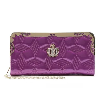 

women wallet purse fashion long wallets metal edge chain gold crown metal design pressure line geometric patterns girl gift