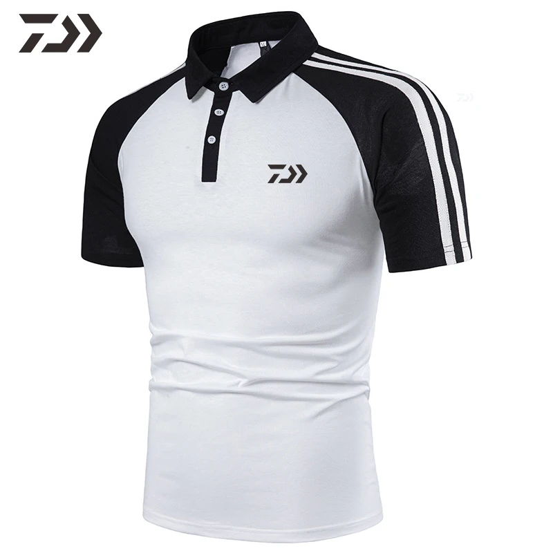 Daiwa одежда футболка мужская с коротким рукавом Рыбалка рубашка Поло рубашка Летний Полосатый Топ Мужская быстросохнущая Кнопка Рыбалка одежда Спорт
