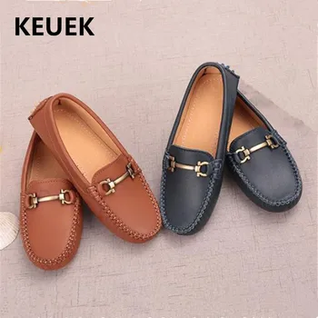 

New Children Shoes Spring/Autumn Loafers Boys Brown Blue Black Dress Shoes Student Genuine Leather Kids Baby Toddler Flats 018