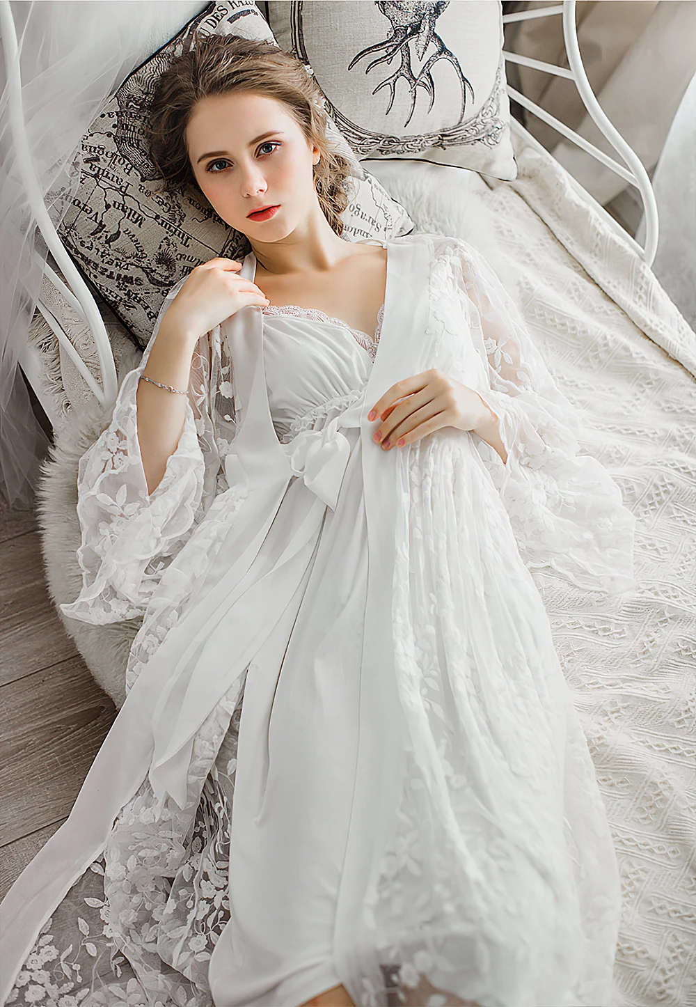 Женский халат и платье, сексуальный халат, набор для невесты, утренний халат, одежда для сна, кружевной халат, набор, ночная рубашка, длинный пеньюар для сна