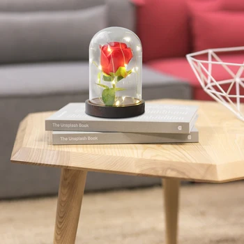 

Artificial Rose Flower Glass Bottle Light Desk Table Romantic Night Lamp Anniversary Creative Gifts Flexible Portable table lamp