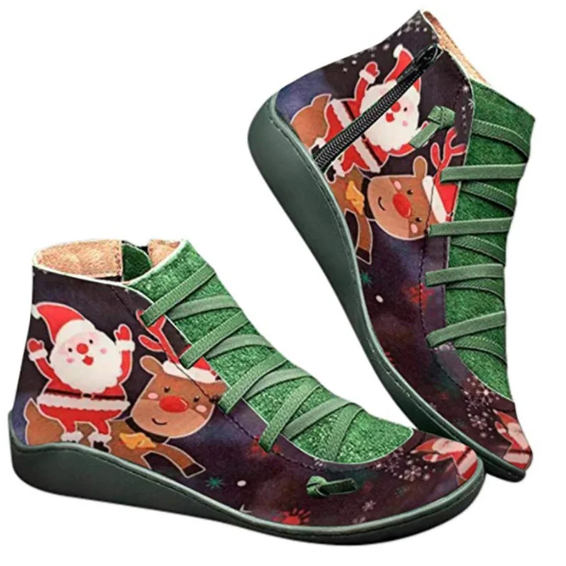 

Woman Winter Glitter PU Leather Ankle Boots Women Autumn Cross Strappy Christmas Shoes Women Punk Boots Flat Ladies Shoes