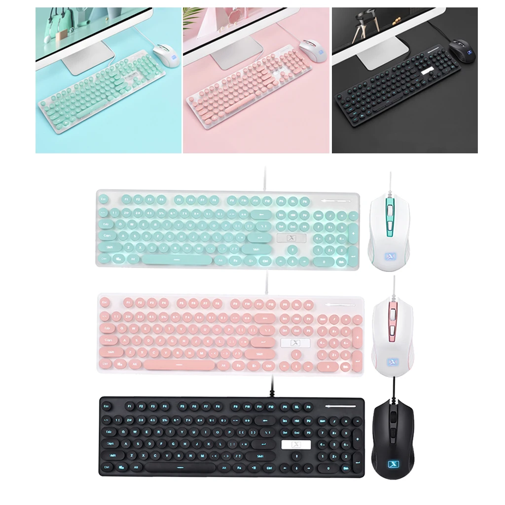 Retro Style N520 Wired USB Mechanical Keyboard Keypad 4 Buttons Game Mouse Set Round Key Full-Size Power-Saving