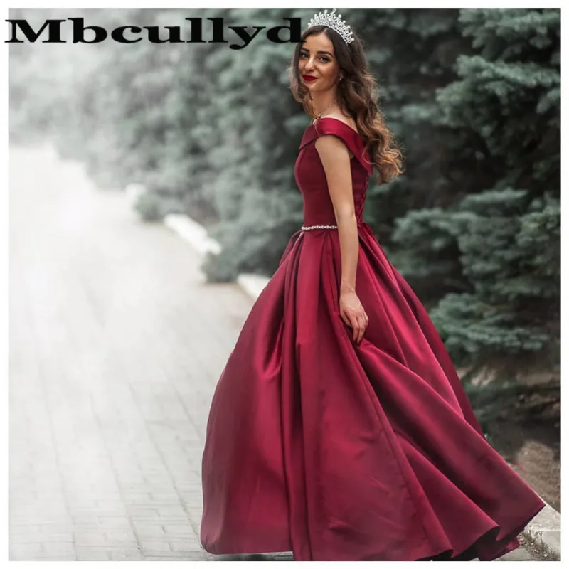 

Mbcullyd Burgundy Satin Prom Dress Long 2023 Customize A Line Off Shoulder Evening Dresses Party Formal Plus Size Robe De Soiree