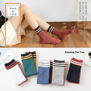 

MUXNSARYU 5Pairs Japanese Pumping Parent-child Straight Socks Autumn Winter Ladies Two-bar Socks College Wind Piles