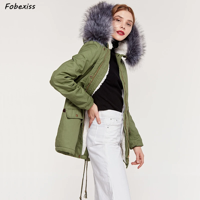 

Army Green Parka Women Fur Hood Winter Jacket Drawstring Plus Size Cotton Jackets 2019 Winter Clothes Streetwear Woman Parkas