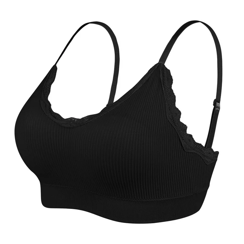 Black-Lace LOOZYKIT, кружевная мини-майка для девушек, спортивные топы для йоги, беспроводной бюстгальтер с подкладкой, бесшовный топ на бретелях для женщин, одежда для бега - Цвет: Black-Lace