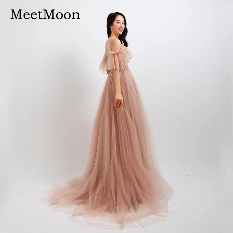 dinner gown MeetMoon Evening Dresses Pageant 2020 New Illusion Beaded QUINCEAÑERA Dress Long Formal Evening Party Prom Ball Gown Debutante plus size formal wear