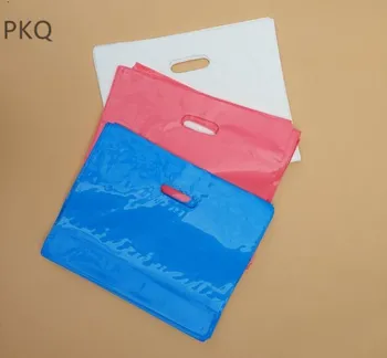 

50pcs Solid Color Blank Plastic Bag With Handle Retail Shopping Bags Carry Out Clothes Packaging Bags