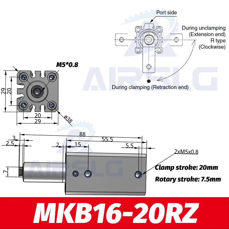 MKB16-20RZ Поворотный Зажим цилиндра вращающийся вниз зажим цилиндра цилиндр MKB12-20LZ MKB16-30RZ MKB20-20LNZ MKB20-30ENZ MKB12-10RZ MKB16-10 - Color: MKB16-20RZ