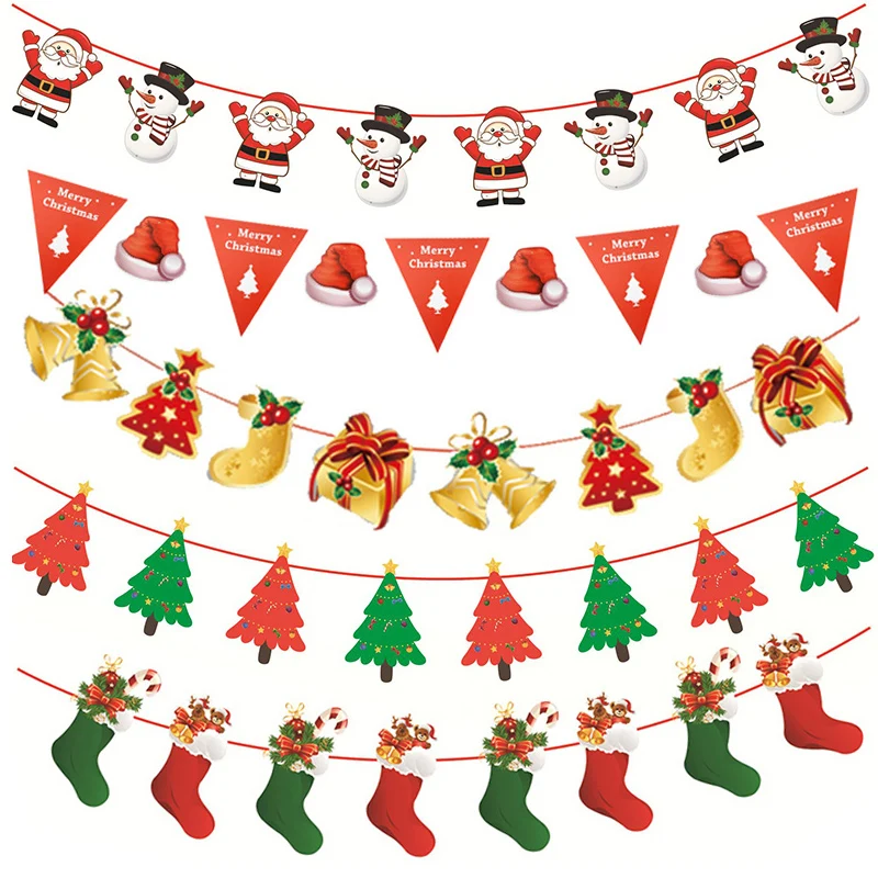 Merry Christmas Banner Paper Bunting Garland Christmas Tree Elk