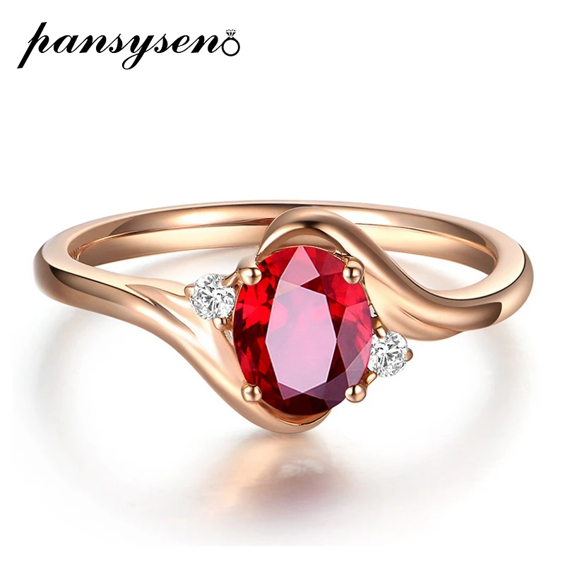 PANSYSEN Geometric Wedding Bands Ruby Gemstone Party Engagement Ring 100% Solid 925 Sterling Silver Fine Jewelry Rings for Women PANSYSEN Geometric Wedding Bands Ruby Gemstone Party Engagement Ring 100% Solid 925 Sterling Silver Fine Jewelry Rings for Women