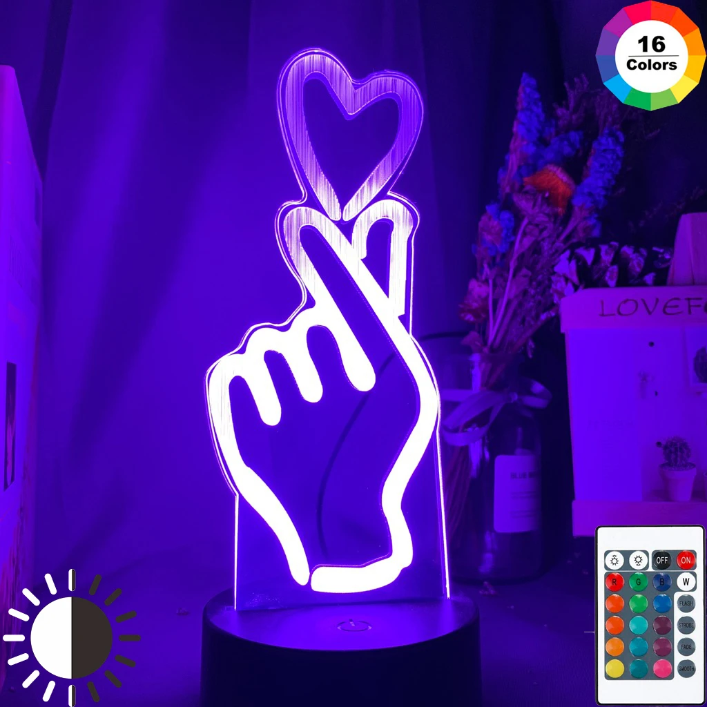 unicorn night light Finger Heart Led Night Light Touch Sensor Colorful Kids Nightlight for Bedroom Decoration Usb Battery Powered Desk Lamp Gift mushroom night light