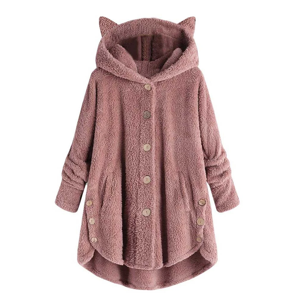 CHAMSGEND, осенне-зимнее пальто для женщин,, повседневное свободное одноцветное длинное пальто для женщин, винтажные толстые куртки на пуговицах, плюшевое пальто 1102 - Цвет: PK