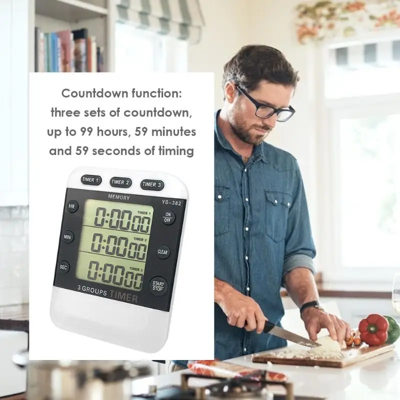 Square 3-way Kitchen Timer High-quality Digital Display Countdown Food Cooking Alarm Temporizador Home Supply Kitchen Tools
