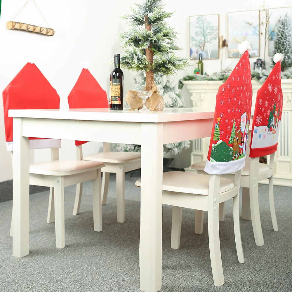 Red Print Dining Chair Covers Christmas Ornament  Santa Claus Snowman Hotel Home Party Decor Chair Cover New Year Navidad 2020 2