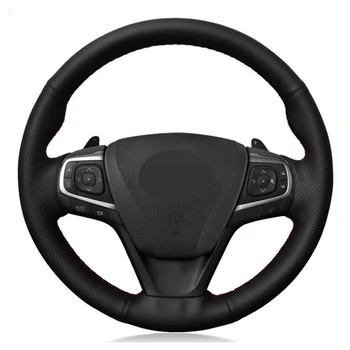

Car Steering Wheel Cover DIY Black Genuine Leather For Toyota Camry 2015-2017 Avalon 2013-2018 Avensis 2015-2018