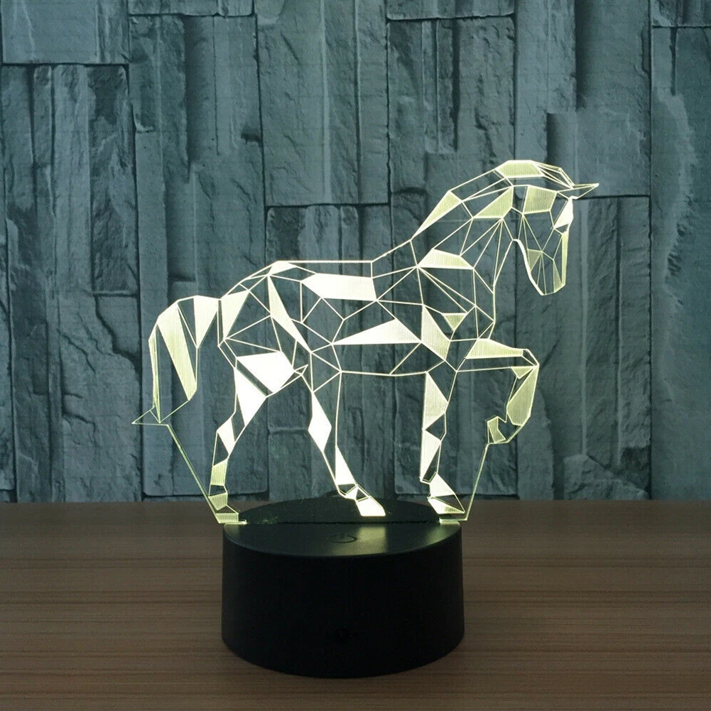3D лошадь лампа домашний Декор Бар детский стол 7 цветов сменный USB кабель прикроватная сенсорная кнопка светодиодный визуальный ночной Светильник дистанционное управление