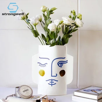

Strongwell Nordic Waterproof Paper Flower Vase Double Sided Bronzing Geometry Face Vase Mediterranean Home Decoration Gift