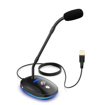 

PC Microphone for Computer,XIAOKOA USB Microphone with Volume Adjustment Button and Blue Light, Plug and Play Desk Microphone fo