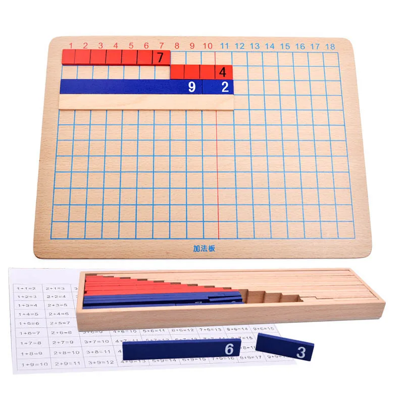 

Child Teaching Aid Wooden Board Addition/Subtraction/Multiplication/Division Counting Stick Early Educational Montessori Toy