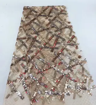

Latest African Lace Fabric High Quality French Net Embroidery Sequins Tulle Lace Fabric For Nigerian Party Dress FR1116